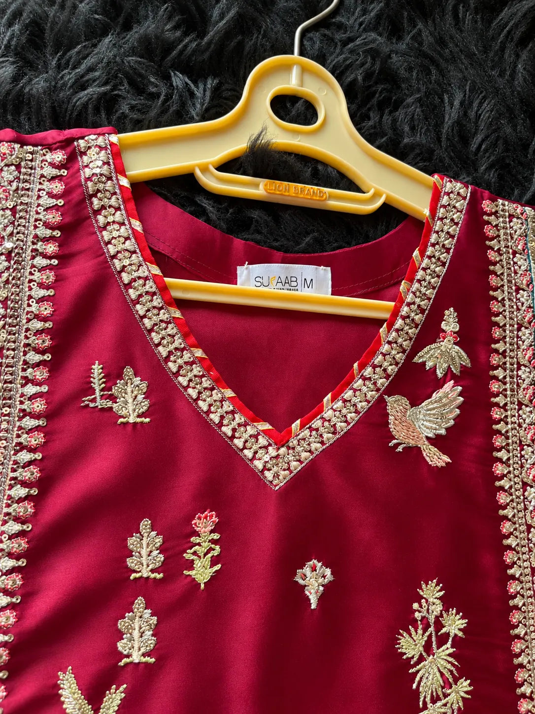 Maroon Embroidered Pakistani 3-Piece Suit with Teal Blue Borders | SUFAAB
