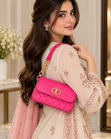 Shocking Pink Cannage Quilted Top Handle Bag | Gold Hardware Crossbody Purse