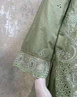 Aqua Blue Long Embroidered 3-Piece Stitched Suit with Organza Patch Work
