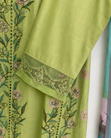 Light Pistachio Green Floral Embroidered 3-Piece Stitched Lawn Suit with Bamber Dupatta
