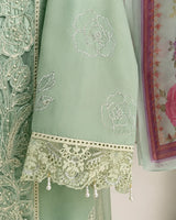 Aqua Blue Embroidered 3-Piece Stitched Suit with Organza Patch Sleeves
