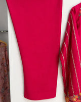 Shocking Pink Floral Embroidered Lawn 3-Piece Stitched Suit with Bamber Chiffon Dupatta & Plain Trousers