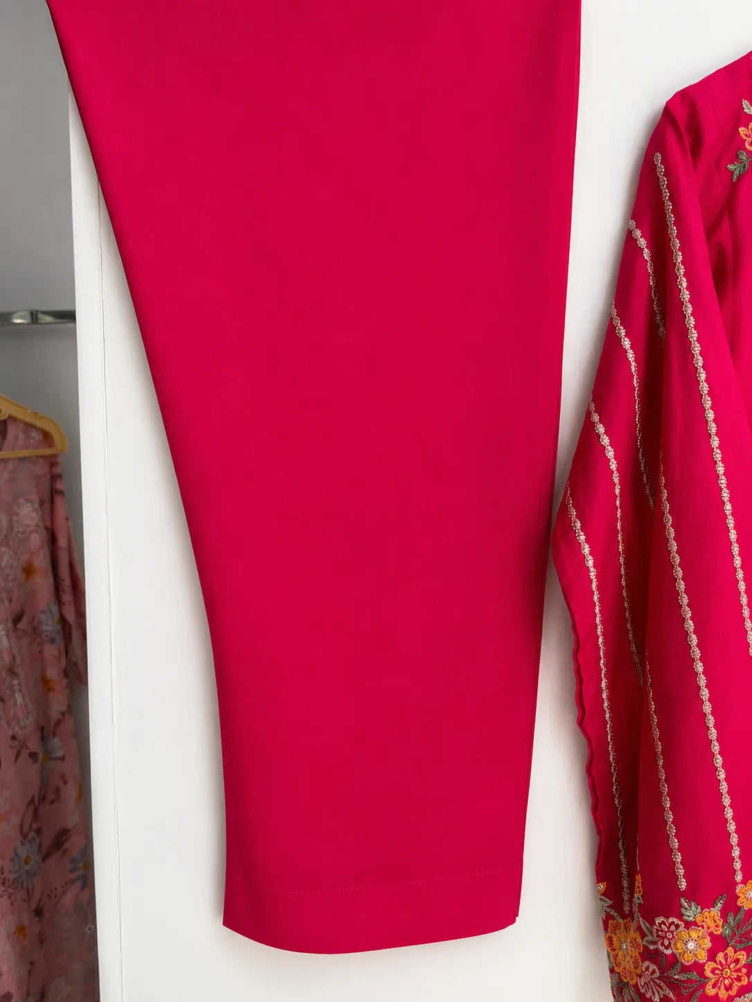Shocking Pink Floral Embroidered Lawn 3-Piece Stitched Suit with Bamber Chiffon Dupatta & Plain Trousers
