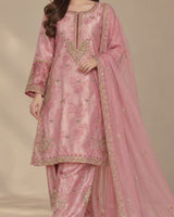 Dusty Rose Pink Embroidered China Patti 3-Piece Pakistani Suit with Dupatta | Sufaab
