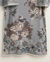 Grey Floral Printed & Embroidered 3-Piece Stitched Suit with Doriya Dupatta