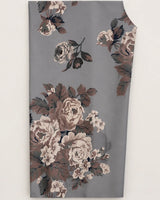Grey Floral Printed & Embroidered 3-Piece Stitched Suit with Doriya Dupatta