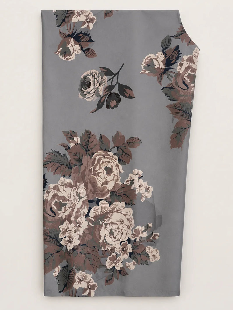 Grey Floral Printed & Embroidered 3-Piece Stitched Suit with Doriya Dupatta