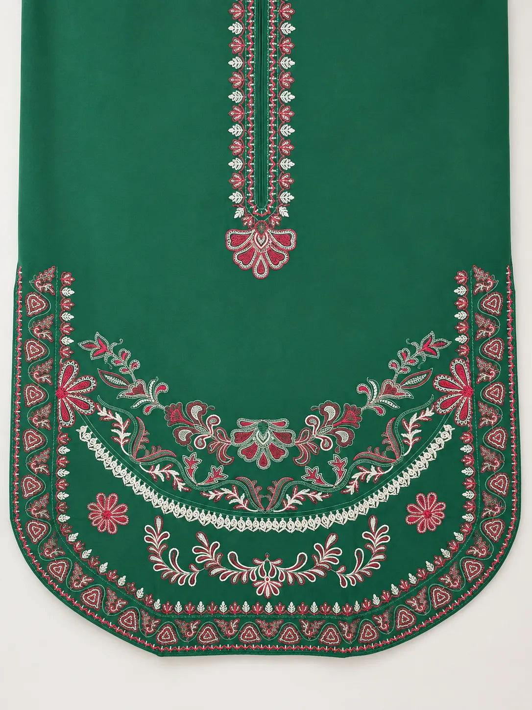Emerald Green Embroidered 2-Piece Stitched Suit with Round Hem & Embroidered Trouser