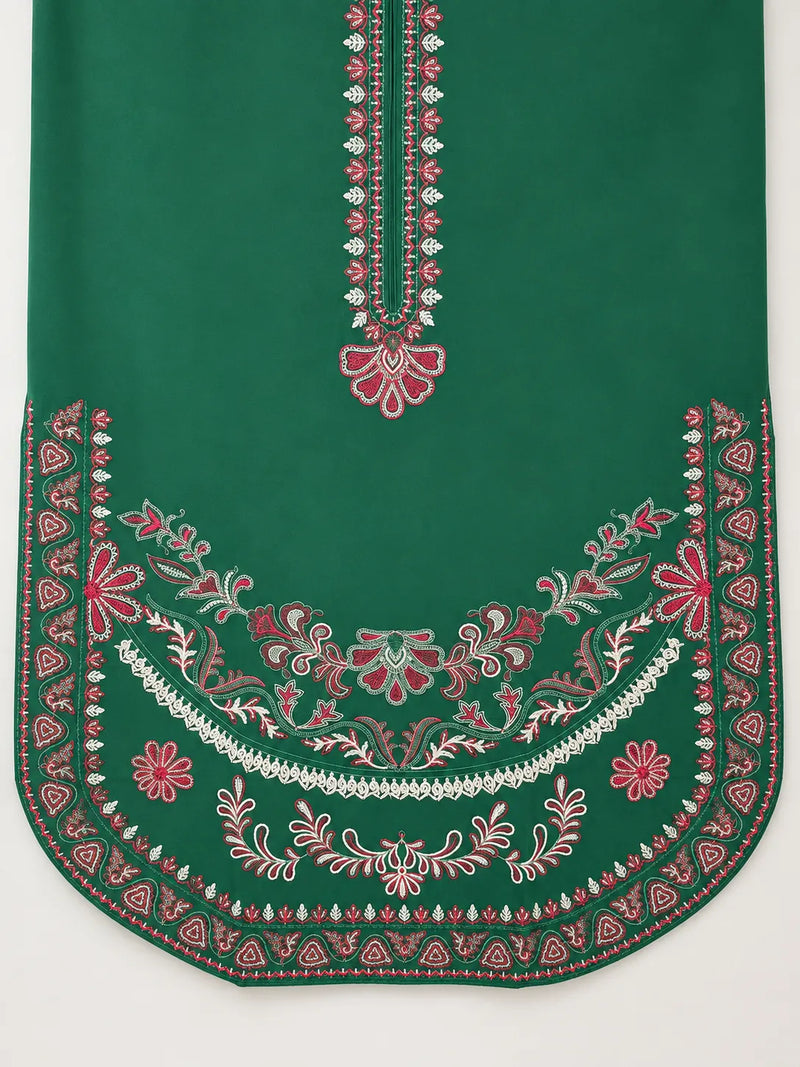Emerald Green Embroidered 2-Piece Stitched Suit with Round Hem & Embroidered Trouser