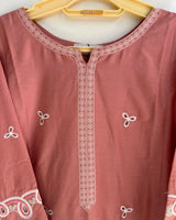 Salmon Pink Short Embroidered Lawn 3-Piece Stitched Suit with Cutwork Hem & Off-White Embroidered Trouser
