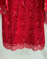 Blood Red Embroidered Chickenkari & Sequins 3-Piece Stitched Suit with Silk Dupatta