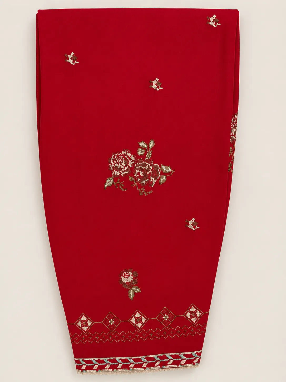 Black & Red Embroidered Short Kurti 3-Piece Stitched Suit with Shalwar