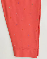 Peach Pink Embroidered Short Lawn Kurti 3-Piece Stitched Suit with Farshi Shalwar & Silk Dupatta