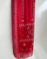 Blood Red Embroidered Chickenkari & Sequins 3-Piece Stitched Suit with Silk Dupatta