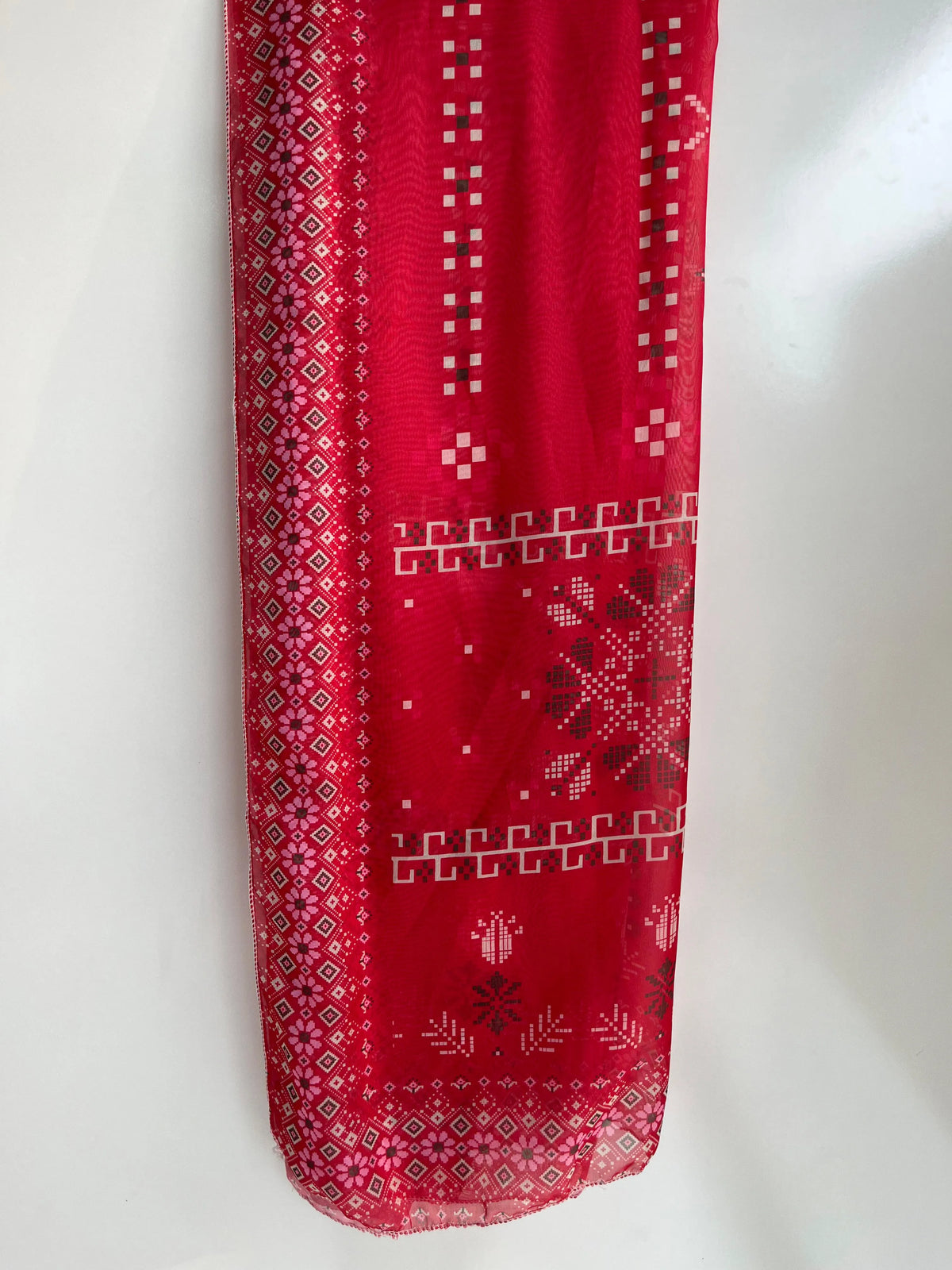 Blood Red Embroidered Chickenkari & Sequins 3-Piece Stitched Suit with Silk Dupatta