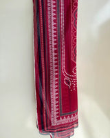 Shocking Pink Embroidered Lawn 3-Piece Stitched Short Suit with Farshi Shalwar & Silk Dupatta