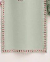 Pistachio Green Floral Embroidered Lawn 3-Piece Stitched Suit with Off-White Embroidered Trouser & Chiffon Dupatta