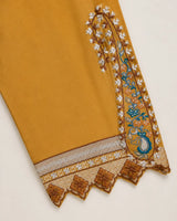 Mustard Gold Ethnic Inspired Embroidered 3-Piece Stitched Lawn Suit with Net Dupatta
