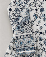 Faiza Saqlain Inspired Blue & White Printed Lawn Frock 3-Piece Stitched Suit with Net Dupatta