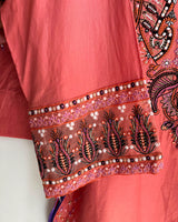 Peach Pink Embroidered Short Lawn Kurti 3-Piece Stitched Suit with Farshi Shalwar & Silk Dupatta