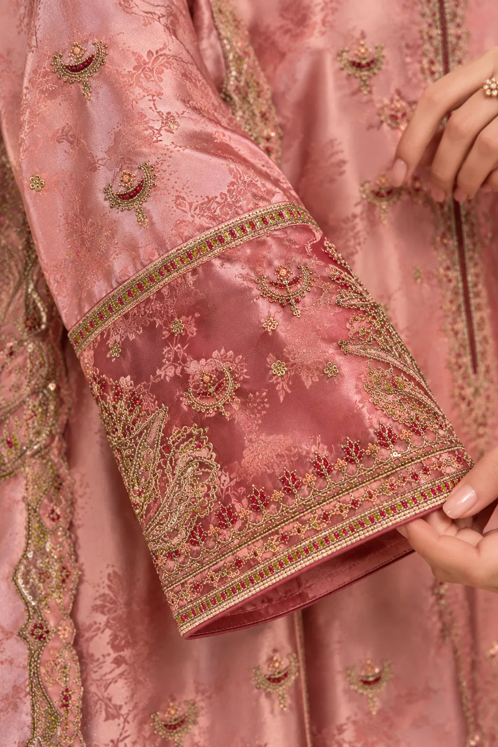 Dusty Rose Pink Embroidered China Patti 3-Piece Pakistani Suit with Dupatta | Sufaab