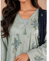 Light Blue & Black Floral Lawn 3 Piece Suit | Tassel Neckline & Contrasting Dupatta