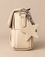 Min Min Off-White Woven Padded Flap Bag | Silver Chain Shoulder Purse with Star Charm