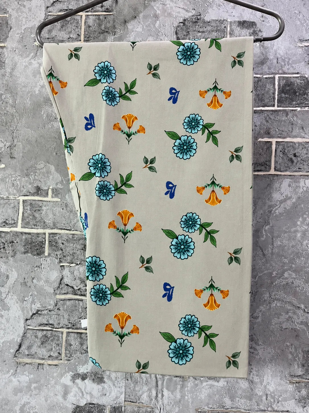 Inkish Blue & Grey Printed Lawn 2 Piece Kaftan Suit | Embroidered Front & Printed Trousers