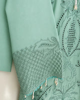 Aqua Blue Embellished 3-Piece Stitched Suit with Bamber Dupatta